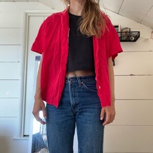 Unisex short sleeve button down